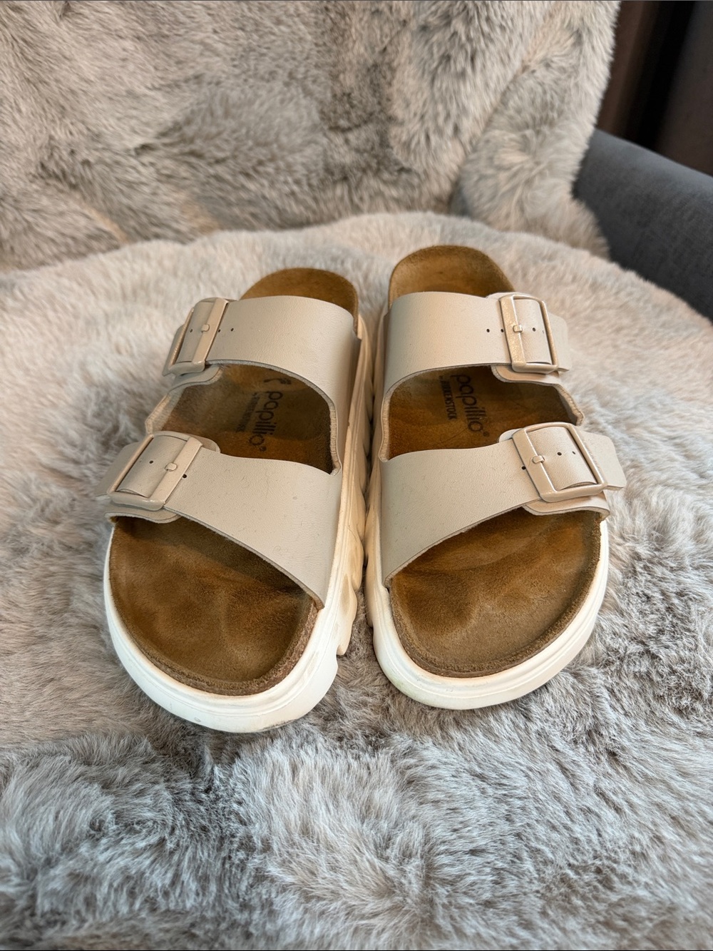Birkenstock Two-Strap Sandals in Cream and White